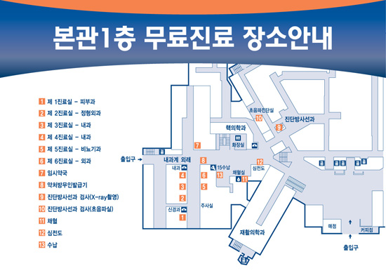 독거노인 및 소외계층을 위한 무료진료 장소 병원 본관 1층